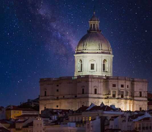 portugal lisbon at night church dome against a starry night