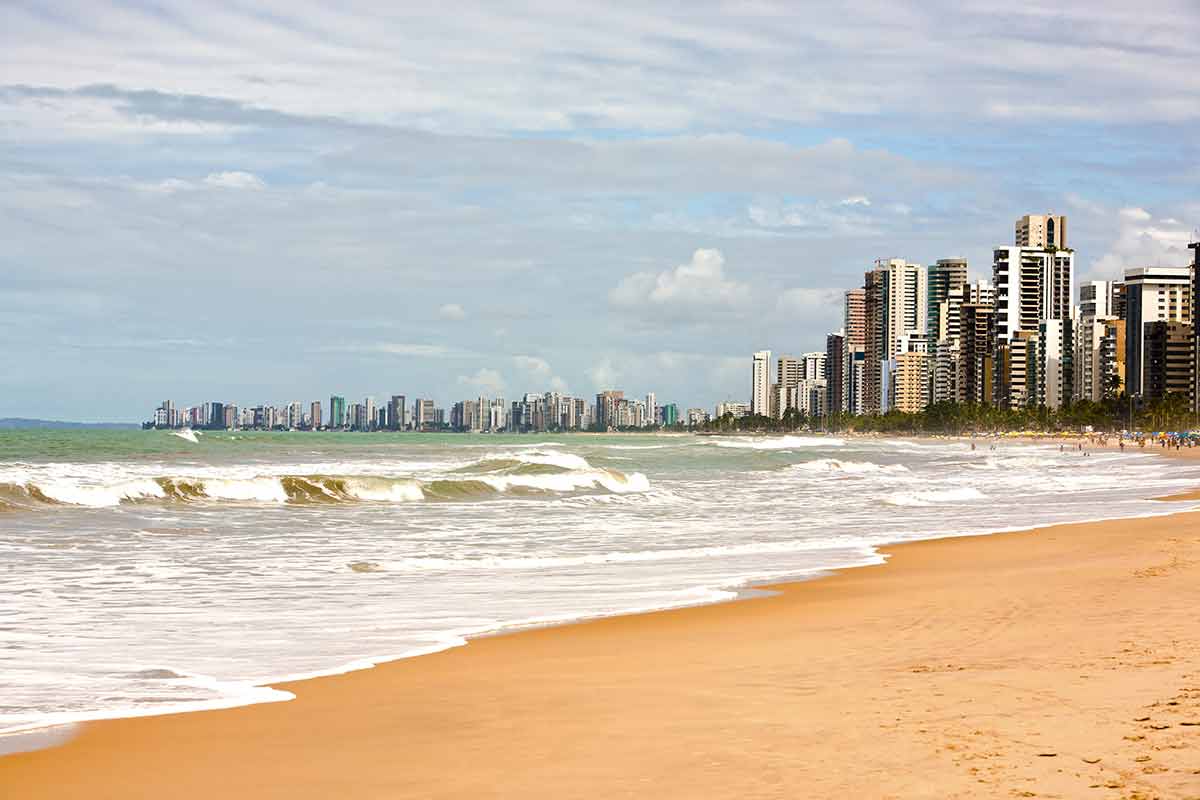 prettiest beaches in south america Boa Viagem Beach and buildings in the background