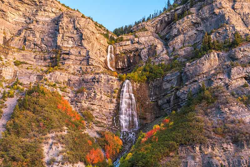 provio bridal veil falls waterfall trickling down the rockface in autumn