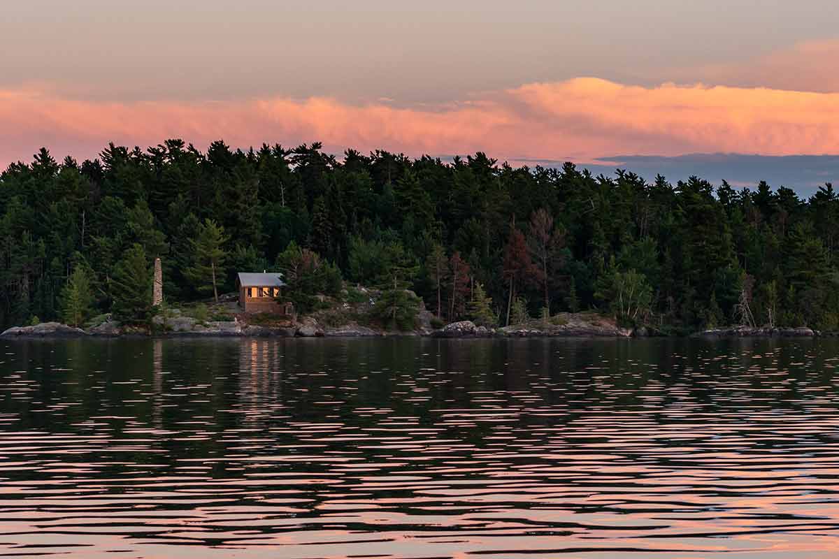 rainy lake voyageurs national park minnesota at sunset