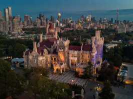 romantic places in toronto at night Casa Loma aerial