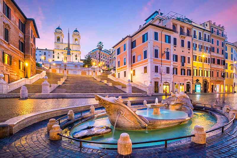 rome landmarks Spanish Steps at twilight
