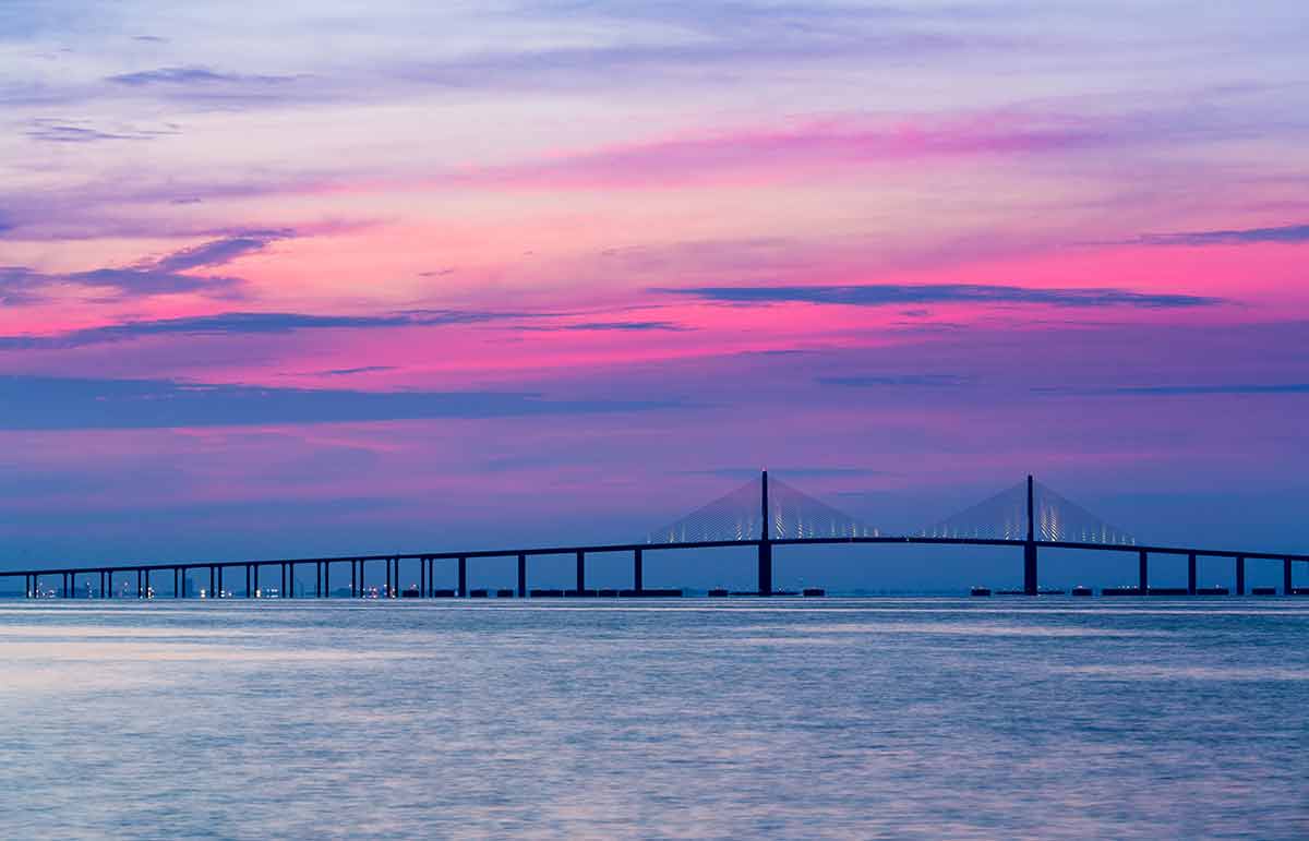 ruskin florida pink sunset over the bridge