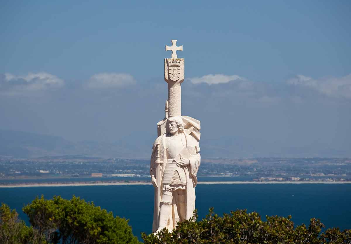 san diego historical landmarks Cabrillo monument with San Diego in the background