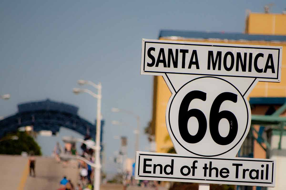 san francisco to los angeles flight Route 66 sign Santa Monica