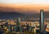 santiago chile at dusk with Andes in the background