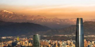 santiago chile at dusk with Andes in the background