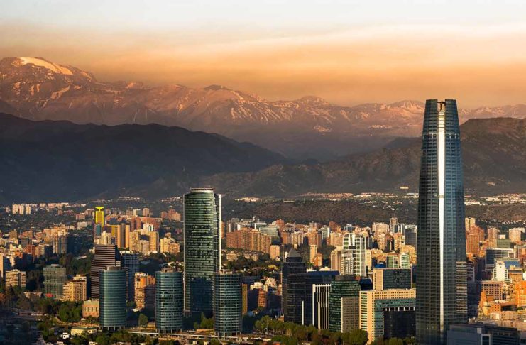 santiago chile at dusk with Andes in the background