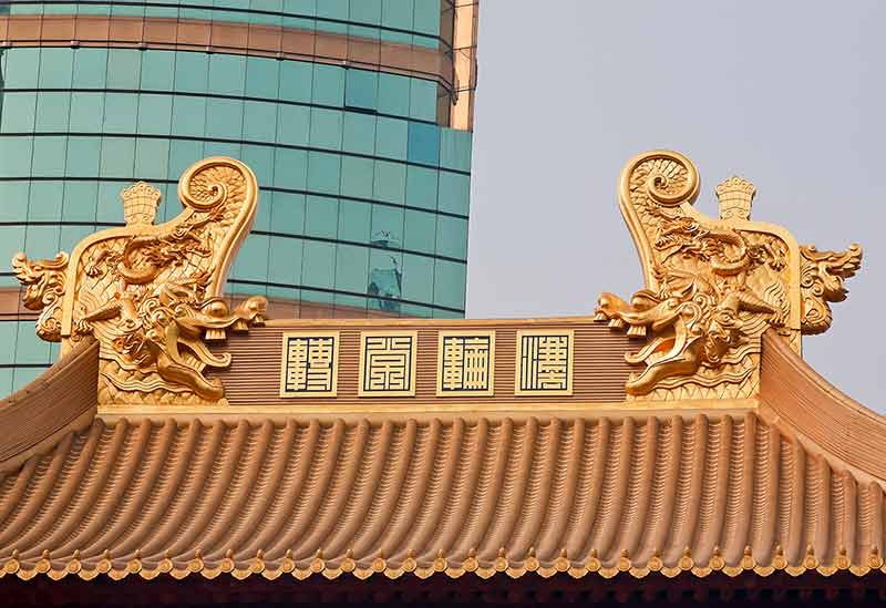 Gold Dragons Roof Top Jing An Temple Shanghai China