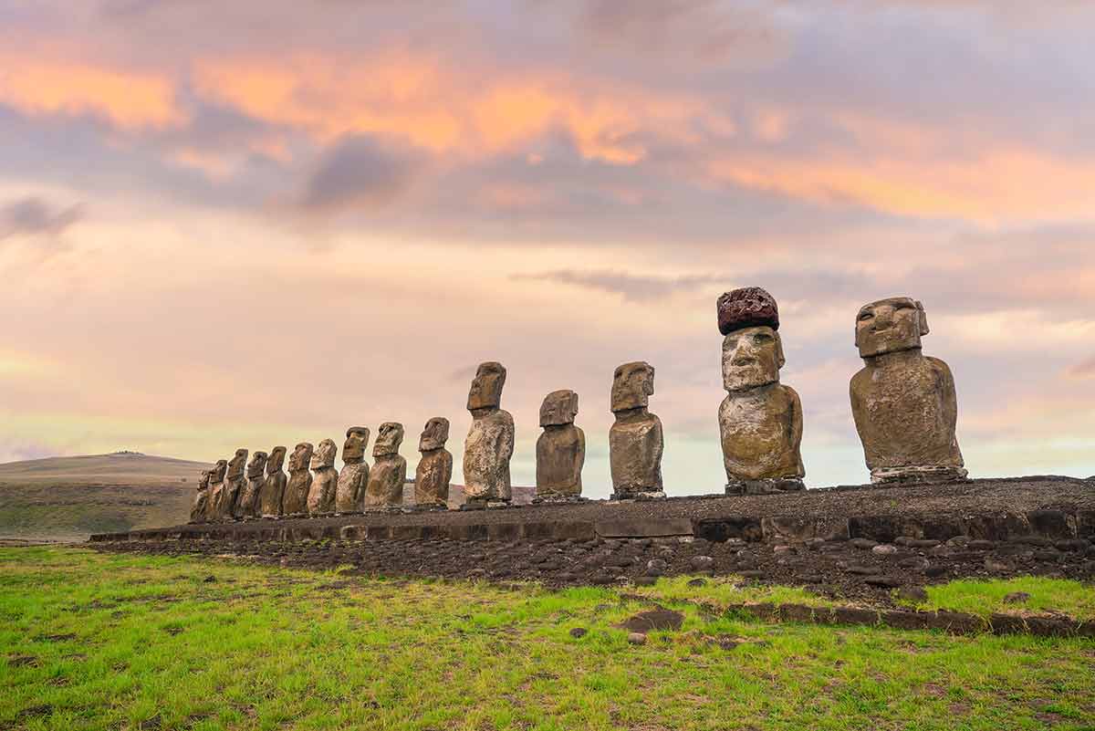 The ancient moai on Easter Island of Chile