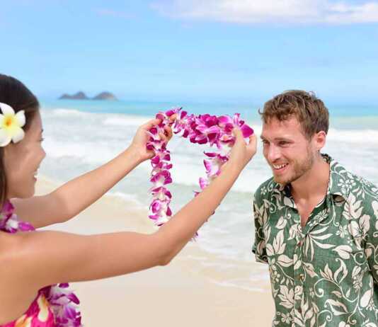 Hawaii Woman Giving Lei Garland
