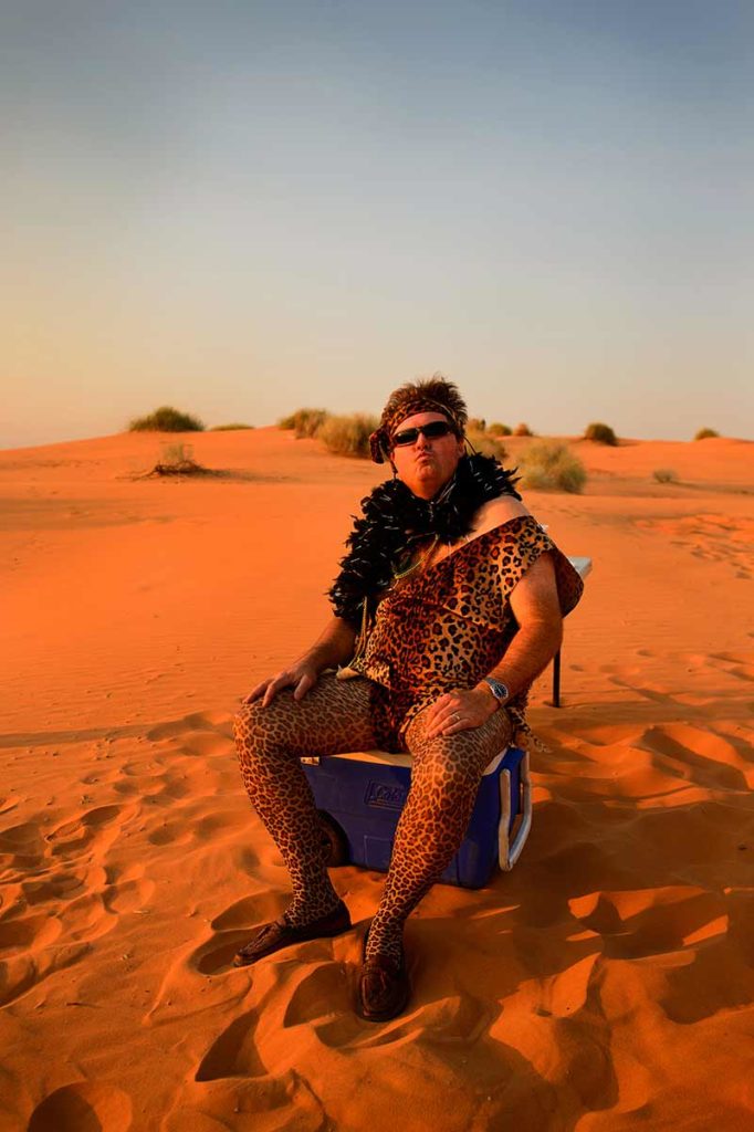 Australian outback survivor dressed in leopard print