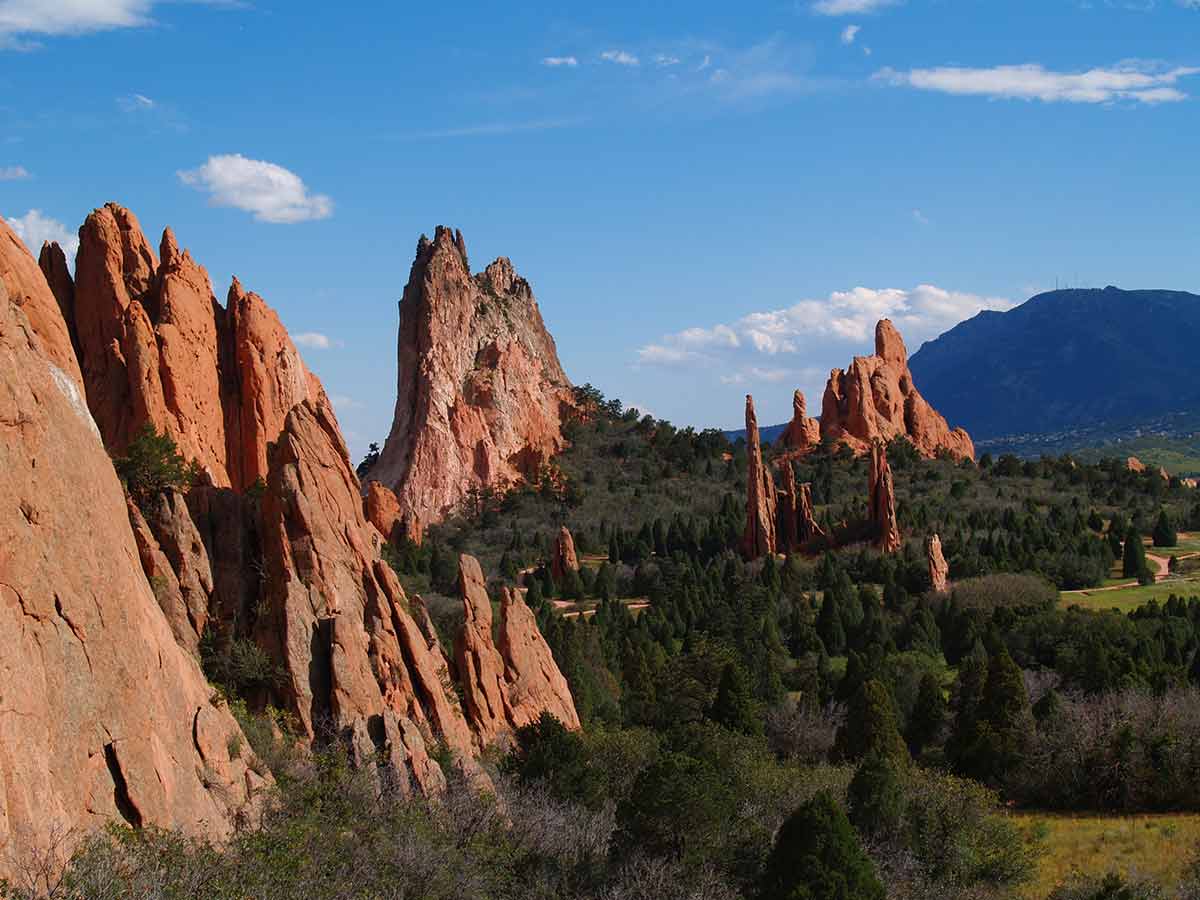 Garden of the Gods with blue sky and greenery