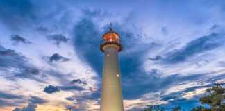 lighthouse at dusk