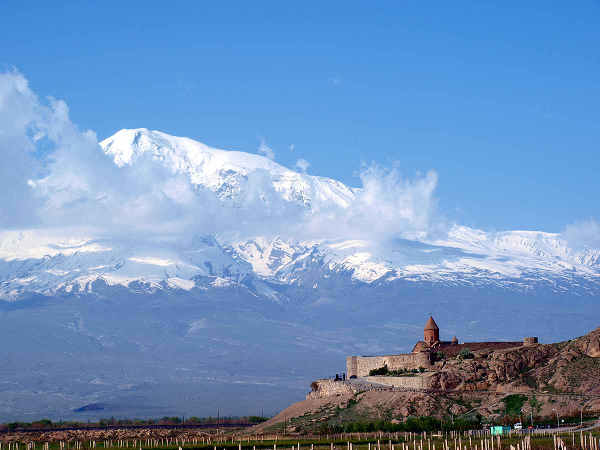 Ararat Mountain covered in snow, And Khor Virap