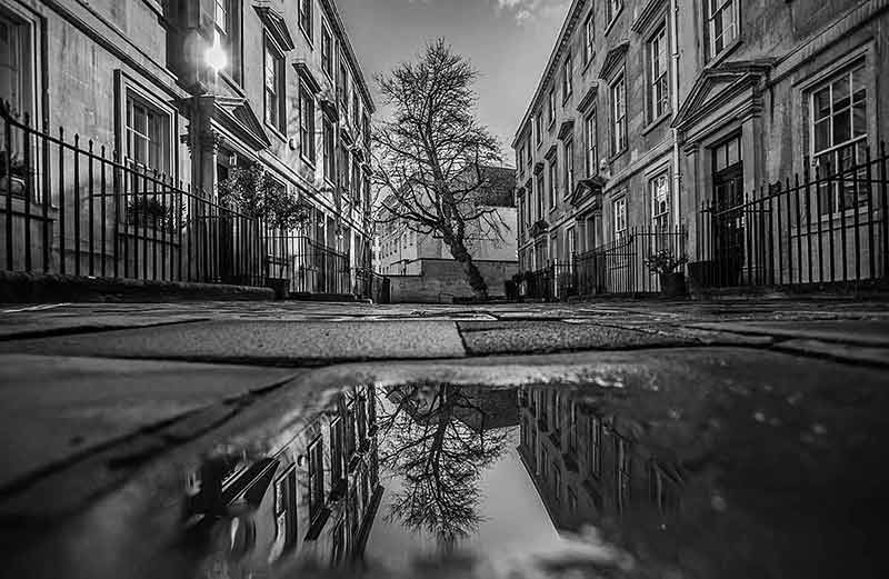 Reflections Of A Tree Near Sally Lunns In Bath England