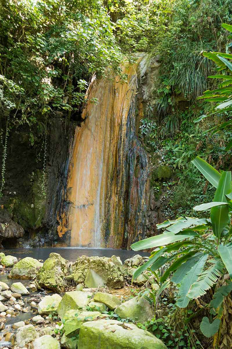 Saint Lucia Volcanic Waterfall At Diamond Botanical Gardens