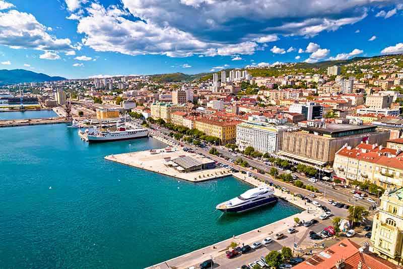 things to do in croatia in july aeriel view of Rijeka's waterfront on a sunny day