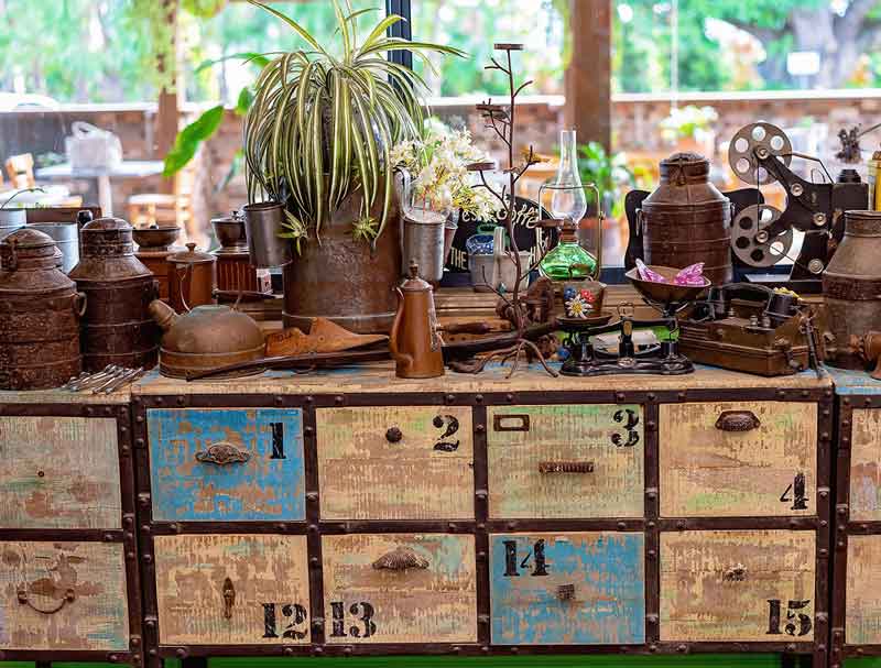table of antique items