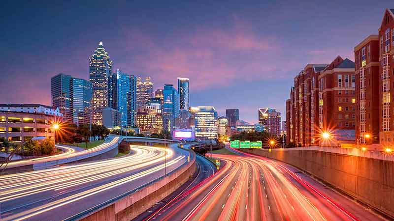 things to do in downtown atlanta at night skyline with traffic trail