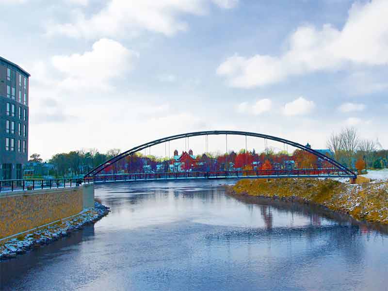 things to do in eau claire wisconsin river, bridge and buildings