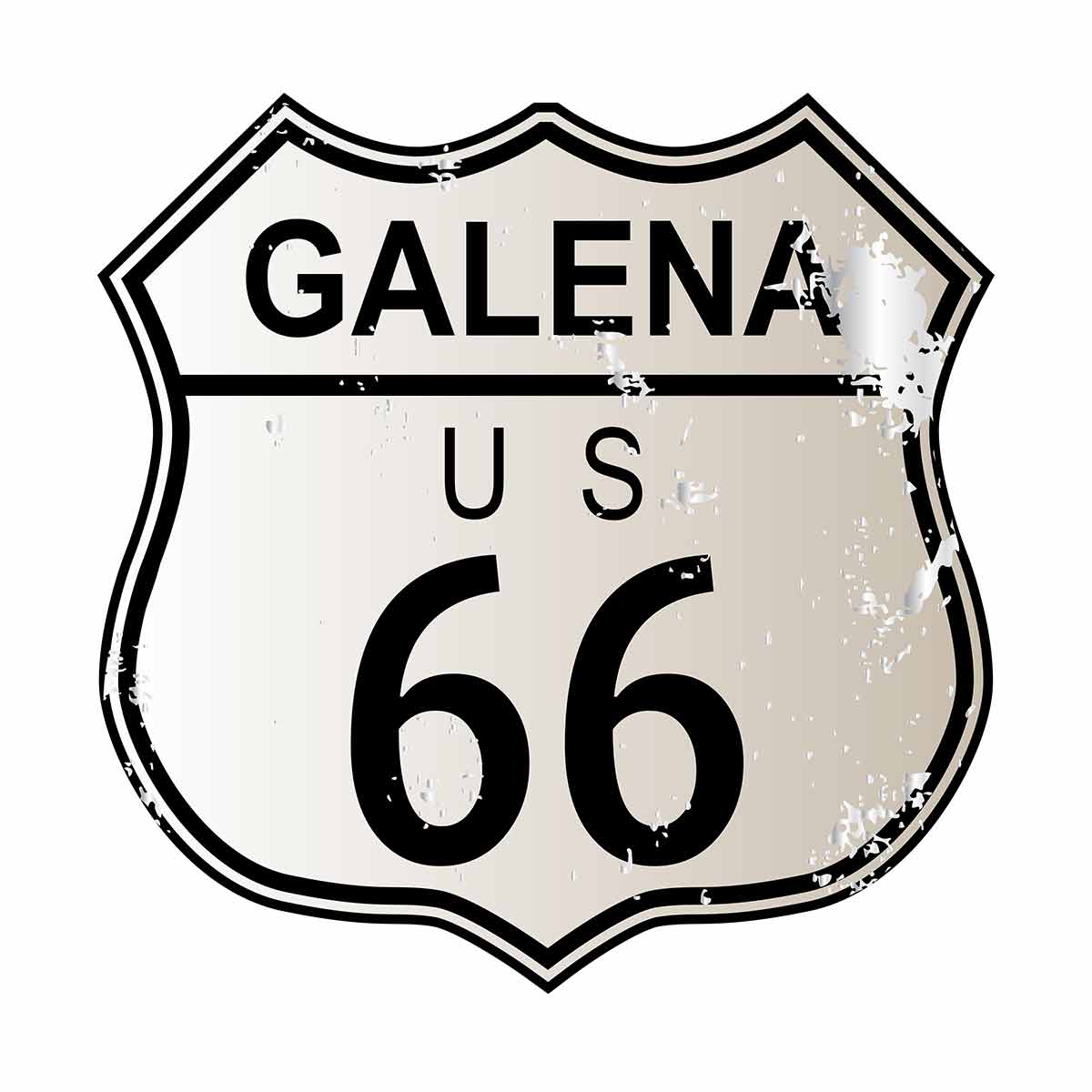 Galena Route 66 traffic sign over a white background and the legend ROUTE US 66.