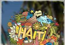 Haiti hand lettering and doodles elements and symbols emblem.