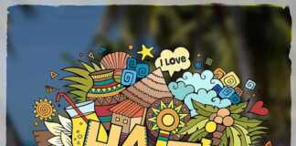 Haiti hand lettering and doodles elements and symbols emblem.