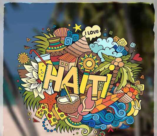 Haiti hand lettering and doodles elements and symbols emblem.
