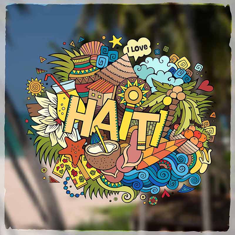 Haiti hand lettering and doodles elements and symbols emblem.