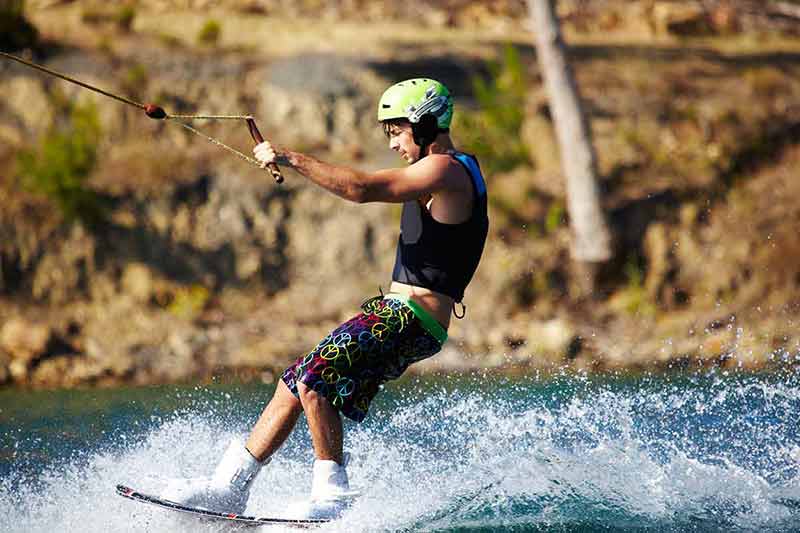 Water Sports, Wakeboard And Surf With Man In Lake For Training