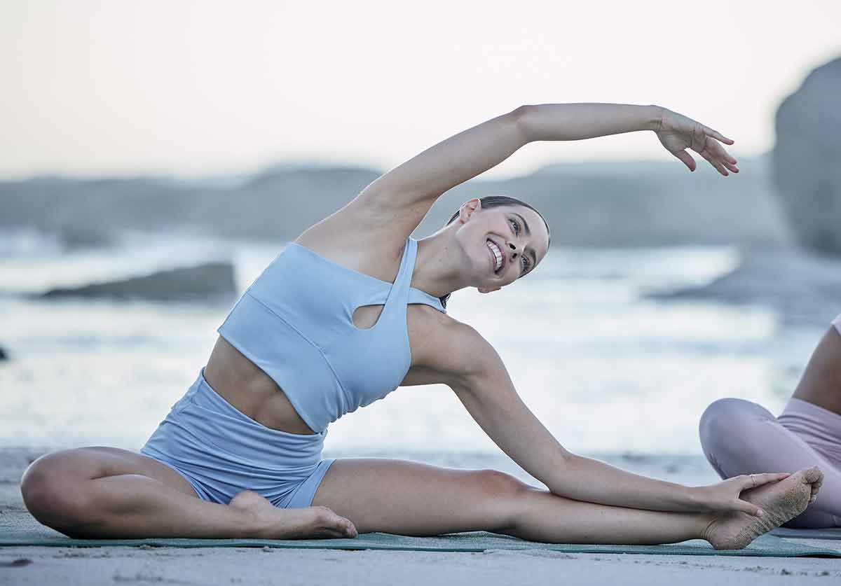 Yoga, Beach And Wellness Woman At Class