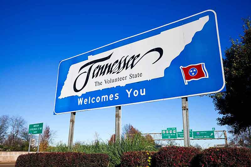 Welcome to Tennessee - road sign on the highway.