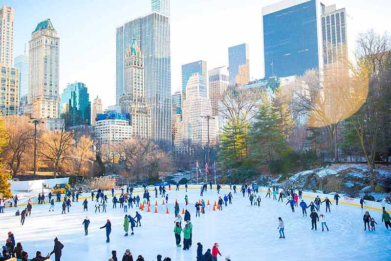 Ice Skaters Having Fun In New York Central Park In Winter
