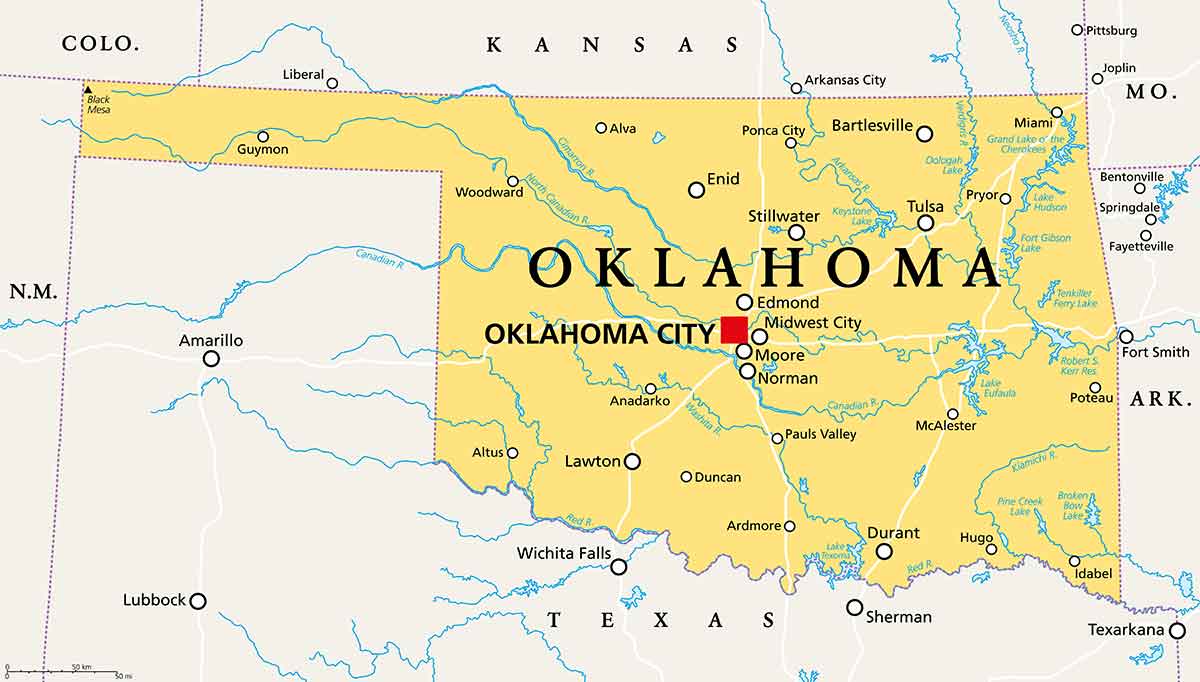 Oklahoma map with location of norman