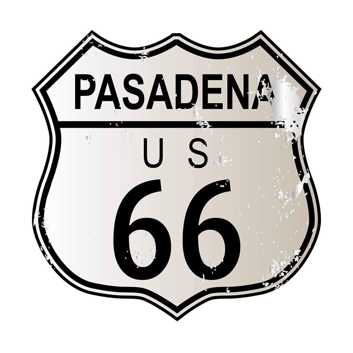 things to do in pasadena california Pasadena Route 66 traffic sign over a white background and the legend ROUTE US 66.