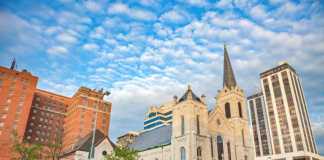 church and city centre in Peoria illinois