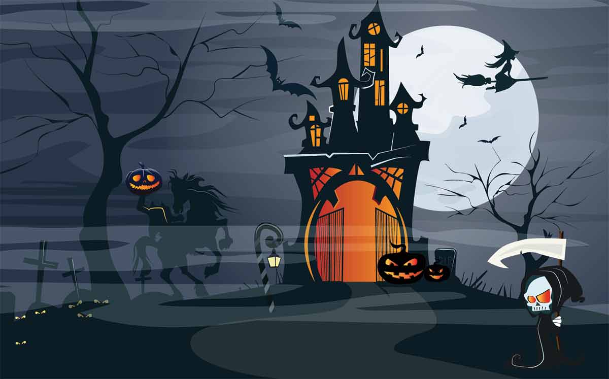 things to do in riverside at night vector drawing of haunted house