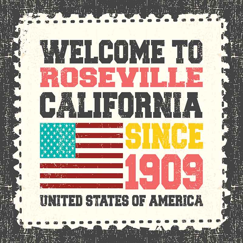 welcome to roseville postage stamp with words since 1909