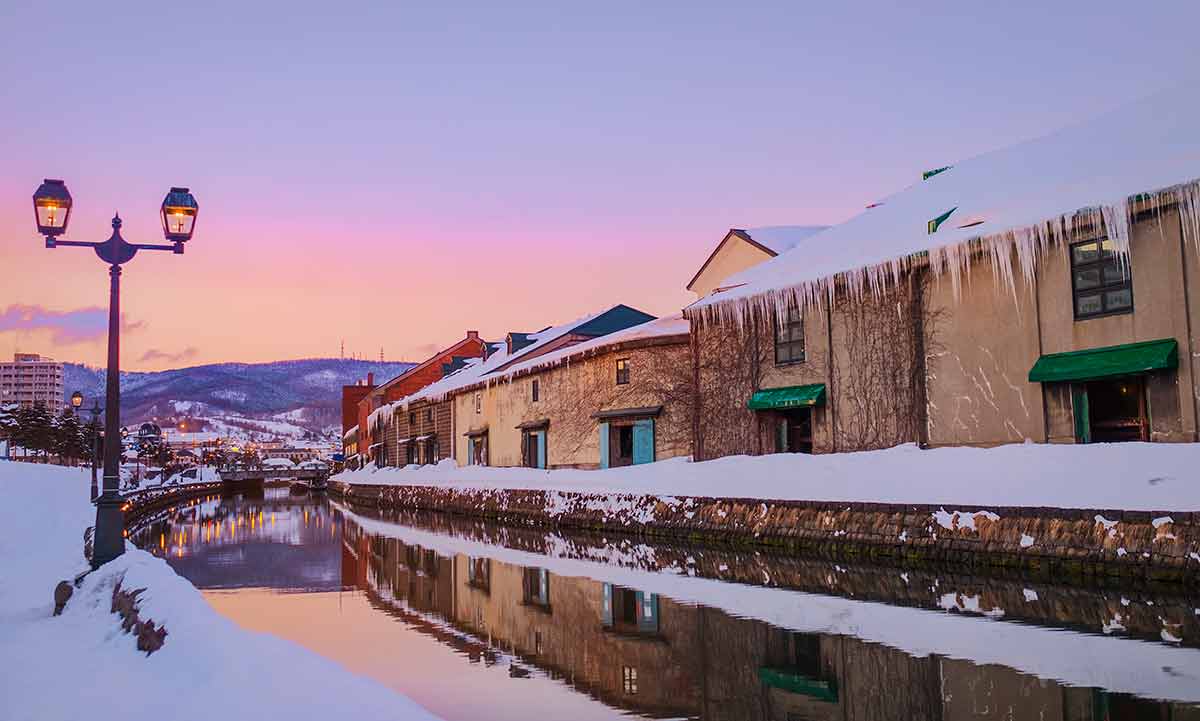 View Of Otaru Canel In Winter Season With Sunset