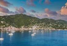 Luxury boats in the harbor of Charlotte Amalie off the coast of St Thomas in the US Virgin Islands.