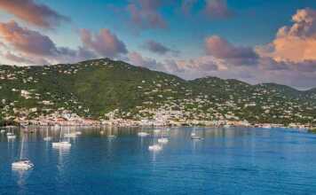 Luxury boats in the harbor of Charlotte Amalie off the coast of St Thomas in the US Virgin Islands.