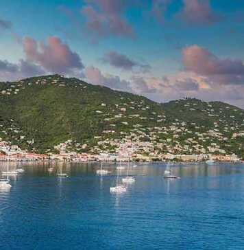 Luxury boats in the harbor of Charlotte Amalie off the coast of St Thomas in the US Virgin Islands.