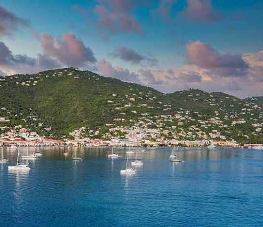 Luxury boats in the harbor of Charlotte Amalie off the coast of St Thomas in the US Virgin Islands.