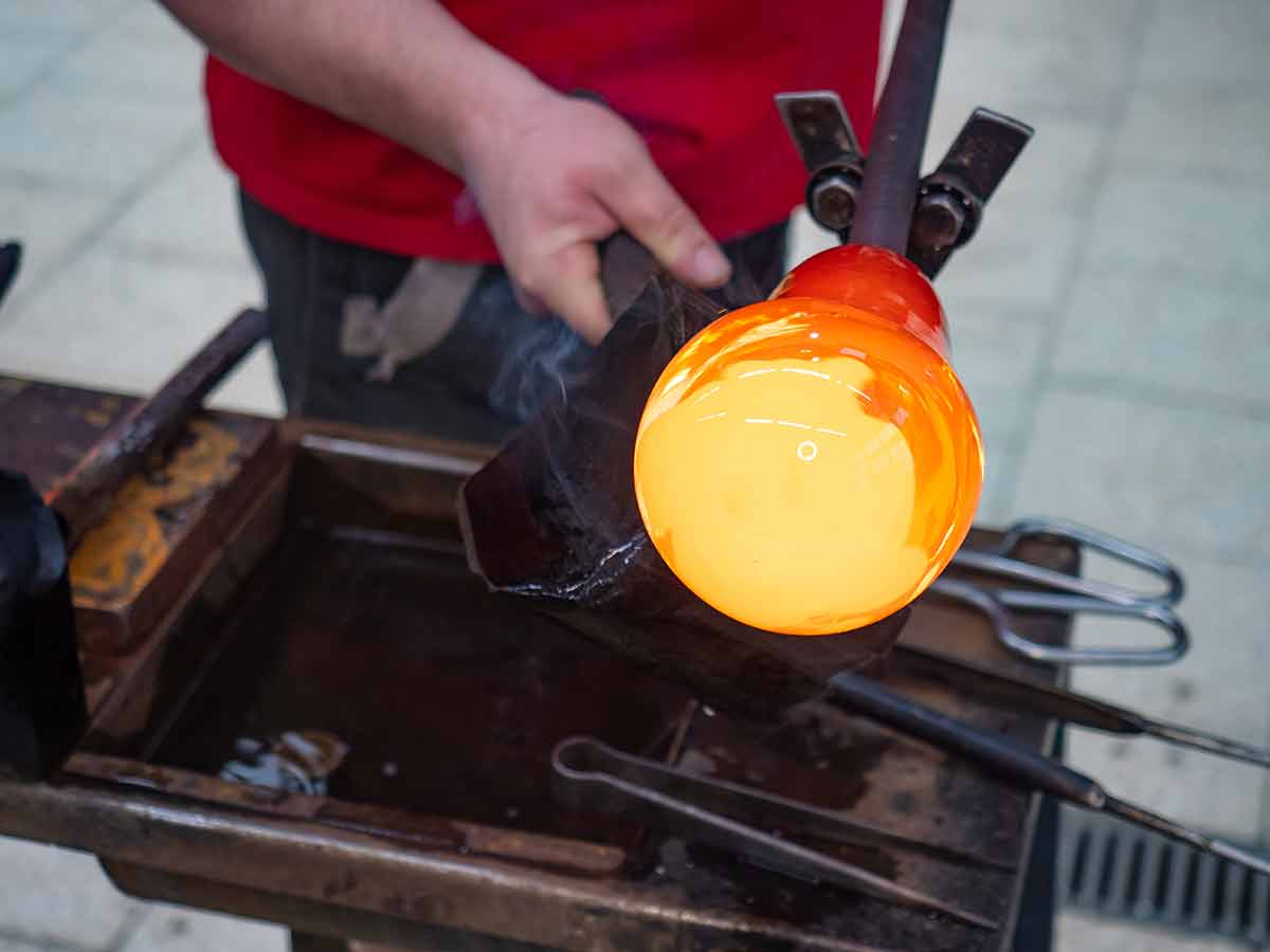 Glass Blower Forming Beautiful Piece Of Glass By Traditional Hand Method