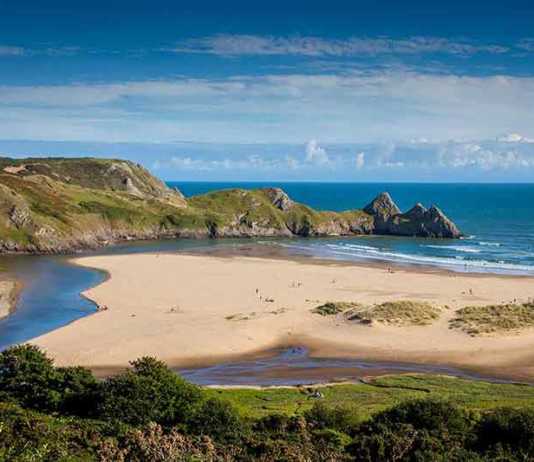 things to do in swansea Three Cliffs Bay on the Gower Peninsular West Glamorgan Wales UK