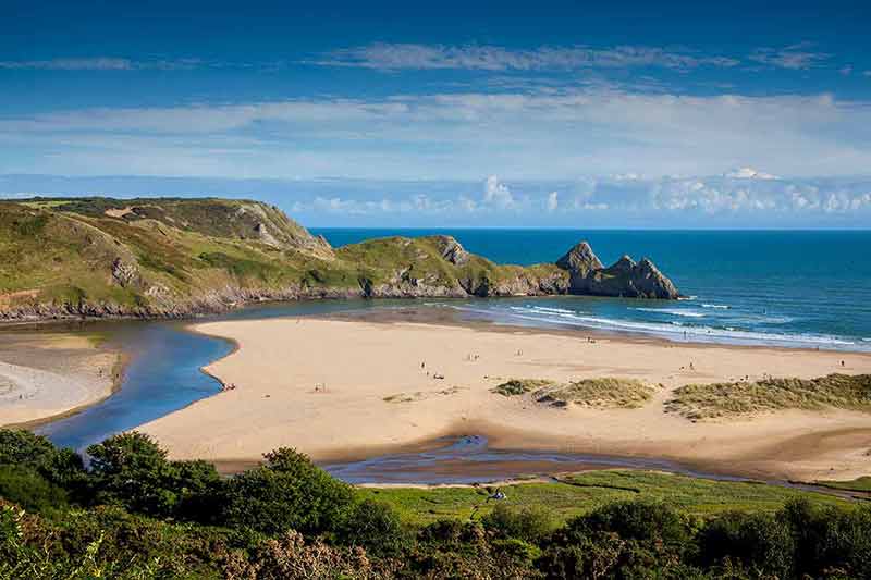things to do in swansea Three Cliffs Bay on the Gower Peninsular West Glamorgan Wales UK