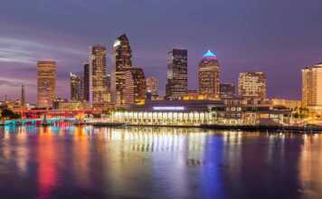 City Skyline Of Tampa, Florida At Sunset