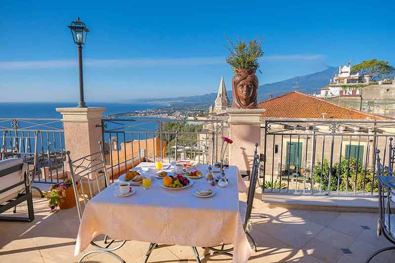 Taormina Sicily Italy Breakfast Table With A Rooftop