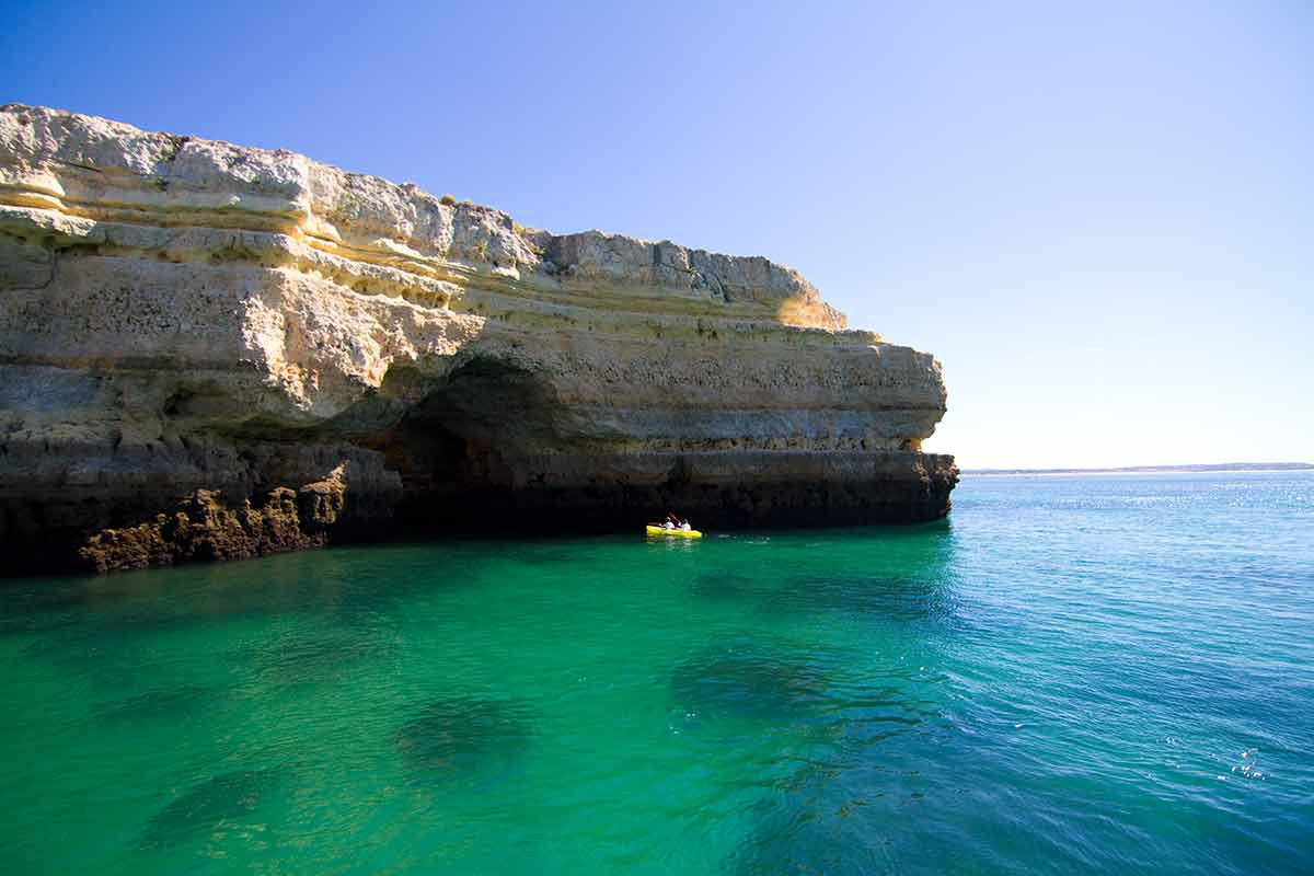 Portugal Algarve rocky cliff and aquamarine water